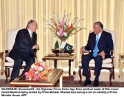 20061102islamabad05 ISLAMABAD: November02 - His Highness Prince Karim Aga Khan spiritual leader of Shia Imami Ismaili Muslims being invited by Prime Minister Shaukat Aziz during a call on meeting at Prime Minister House. APP
